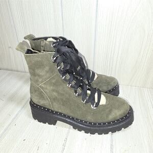 Steve Madden Rainier Green Suede Boots Leather Chunky Combat Studded Camo Fall